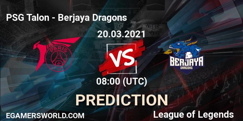 Pronóstico PSG Talon - Berjaya Dragons. 20.03.2021 at 09:30, LoL, PCS Spring 2021 - Group Stage