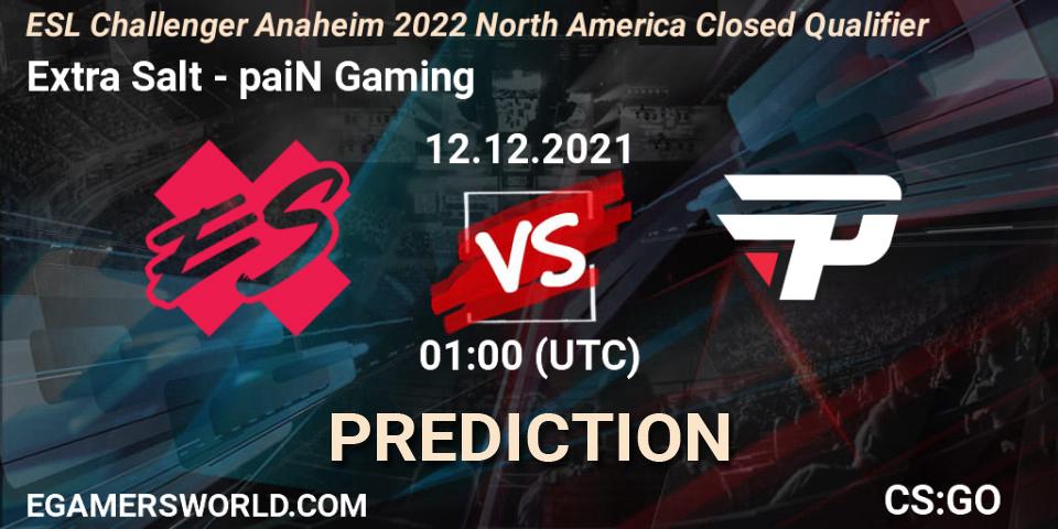 Pronóstico Extra Salt - paiN Gaming. 12.12.2021 at 01:00, Counter-Strike (CS2), ESL Challenger Anaheim 2022 North America Closed Qualifier
