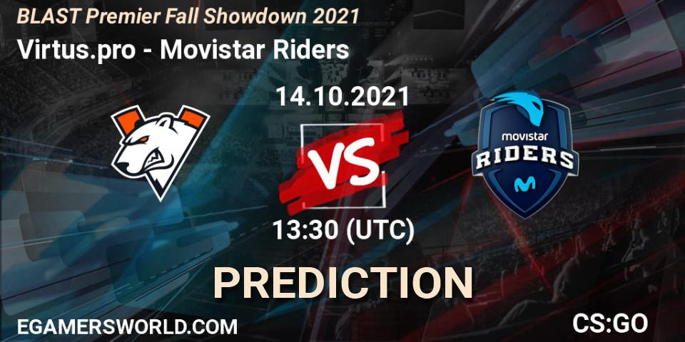 Pronóstico Virtus.pro - Movistar Riders. 14.10.2021 at 13:30, Counter-Strike (CS2), BLAST Premier Fall Showdown 2021