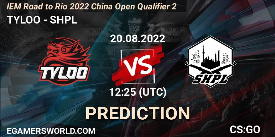 Pronóstico TYLOO - SHPL. 20.08.2022 at 12:25, Counter-Strike (CS2), IEM Road to Rio 2022 China Open Qualifier 2