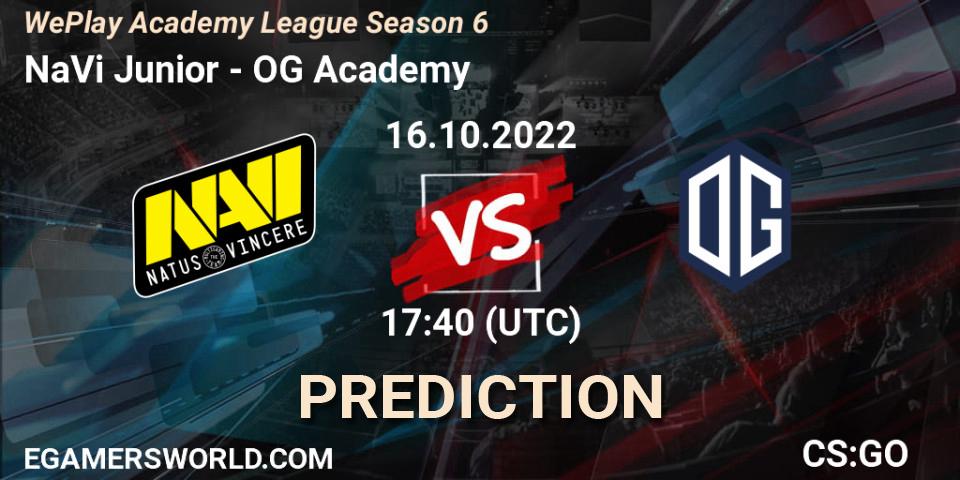 Pronóstico NaVi Junior - OG Academy. 28.10.2022 at 15:55, Counter-Strike (CS2), WePlay Academy League Season 6