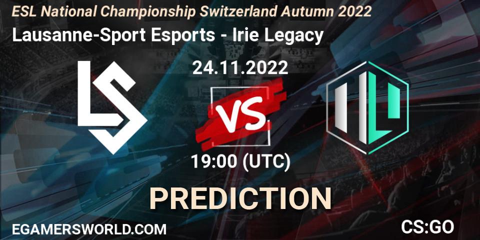 Pronóstico Lausanne-Sport Esports - Irie Legacy. 23.11.2022 at 19:00, Counter-Strike (CS2), ESL National Championship Switzerland Autumn 2022
