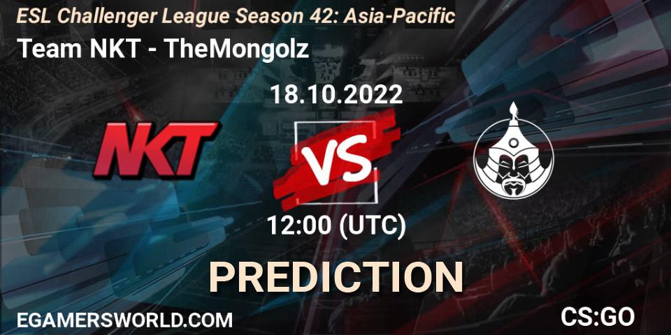 Pronóstico Team NKT - TheMongolz. 18.10.2022 at 12:00, Counter-Strike (CS2), ESL Challenger League Season 42: Asia-Pacific