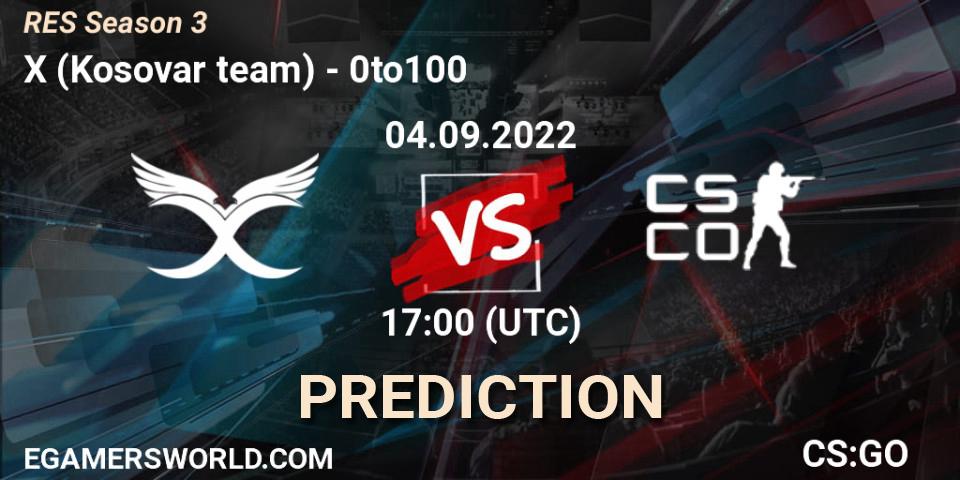 Pronóstico X (Kosovar team) - 0to100. 04.09.2022 at 17:00, Counter-Strike (CS2), RES Season 3