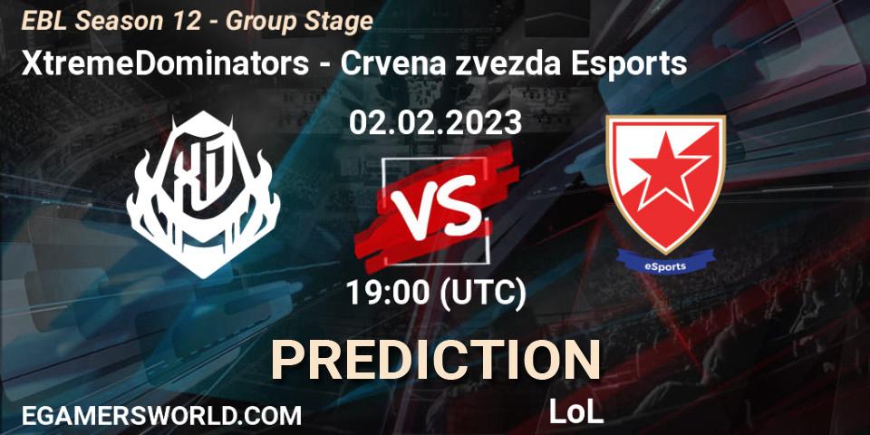 Pronóstico XtremeDominators - Crvena zvezda Esports. 02.02.2023 at 19:00, LoL, EBL Season 12 - Group Stage
