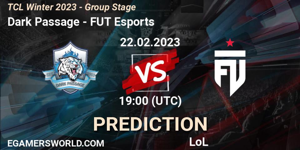 Pronóstico Dark Passage - FUT Esports. 04.03.2023 at 19:00, LoL, TCL Winter 2023 - Group Stage