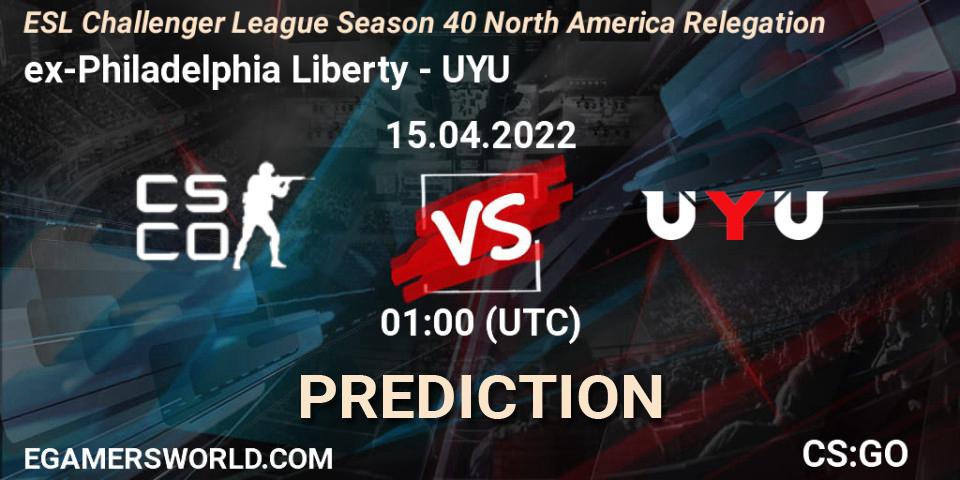 Pronóstico ex-Philadelphia Liberty - UYU. 15.04.2022 at 01:00, Counter-Strike (CS2), ESL Challenger League Season 40 North America Relegation