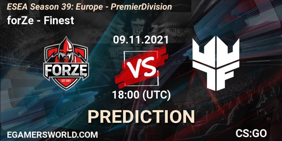 Pronóstico forZe - Finest. 09.11.2021 at 18:00, Counter-Strike (CS2), ESEA Season 39: Europe - Premier Division