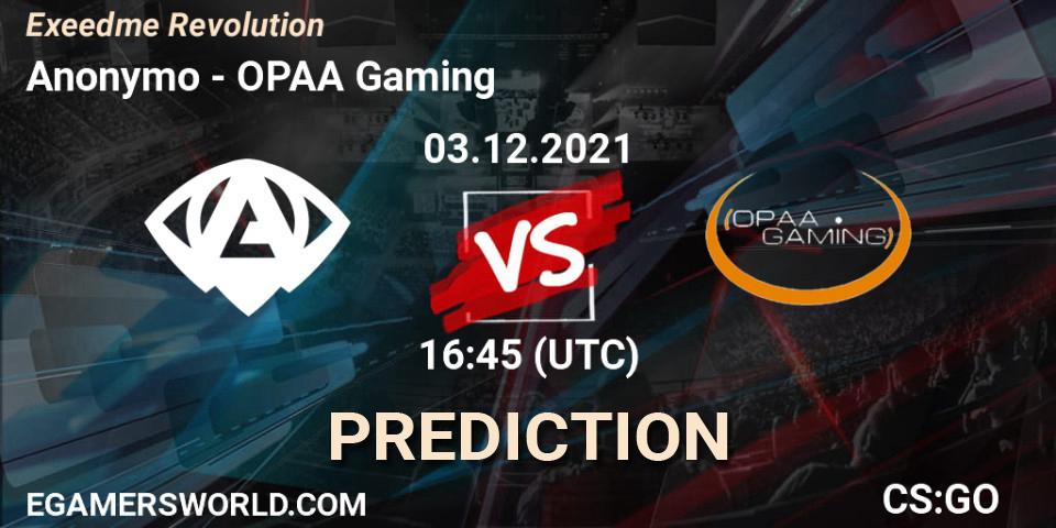 Pronóstico Anonymo - OPAA Gaming. 03.12.2021 at 17:00, Counter-Strike (CS2), Exeedme Revolution