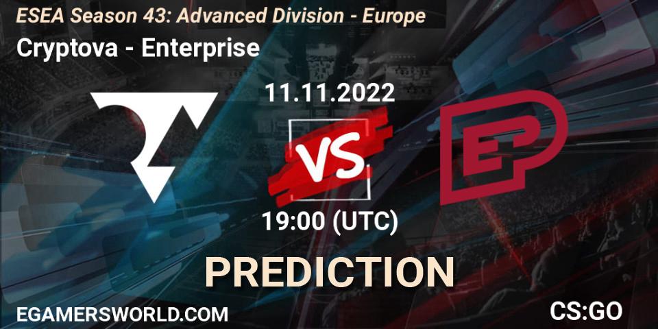 Pronóstico Cryptova - Enterprise. 11.11.2022 at 19:00, Counter-Strike (CS2), ESEA Season 43: Advanced Division - Europe