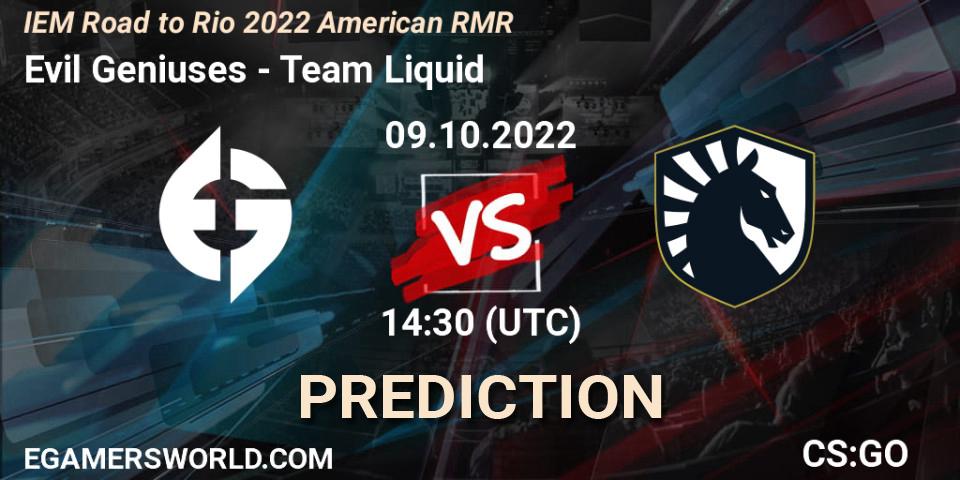 Pronóstico Evil Geniuses - Team Liquid. 09.10.22, CS2 (CS:GO), IEM Road to Rio 2022 American RMR