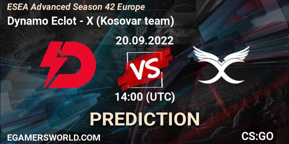 Pronóstico Dynamo Eclot - X (Kosovar team). 20.09.2022 at 14:00, Counter-Strike (CS2), ESEA Season 42: Advanced Division - Europe