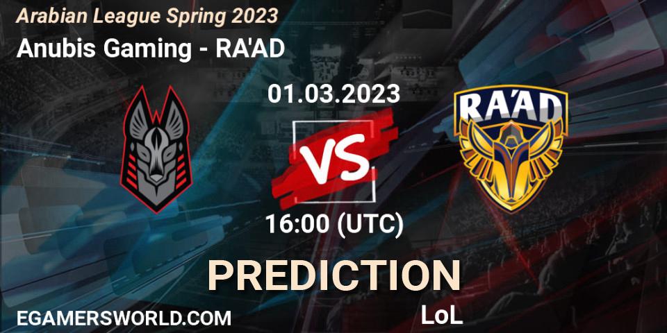 Pronóstico Anubis Gaming - RA'AD. 08.02.23, LoL, Arabian League Spring 2023