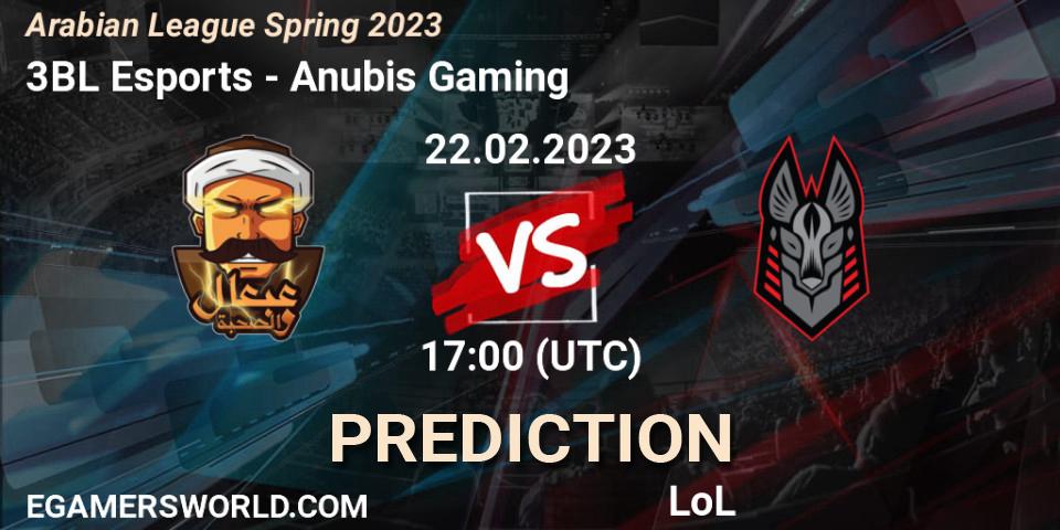 Pronóstico 3BL Esports - Anubis Gaming. 22.02.2023 at 17:00, LoL, Arabian League Spring 2023