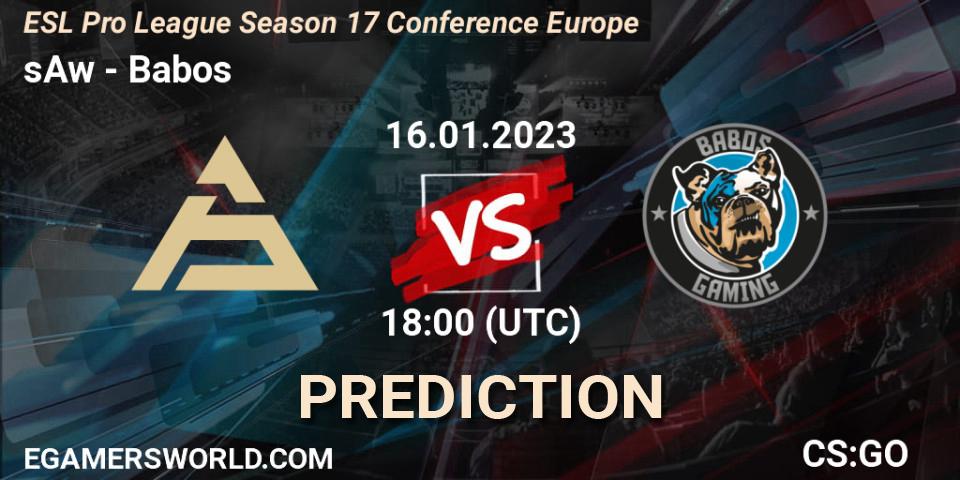 Pronóstico sAw - Babos. 16.01.2023 at 19:30, Counter-Strike (CS2), ESL Pro League Season 17 Conference Europe