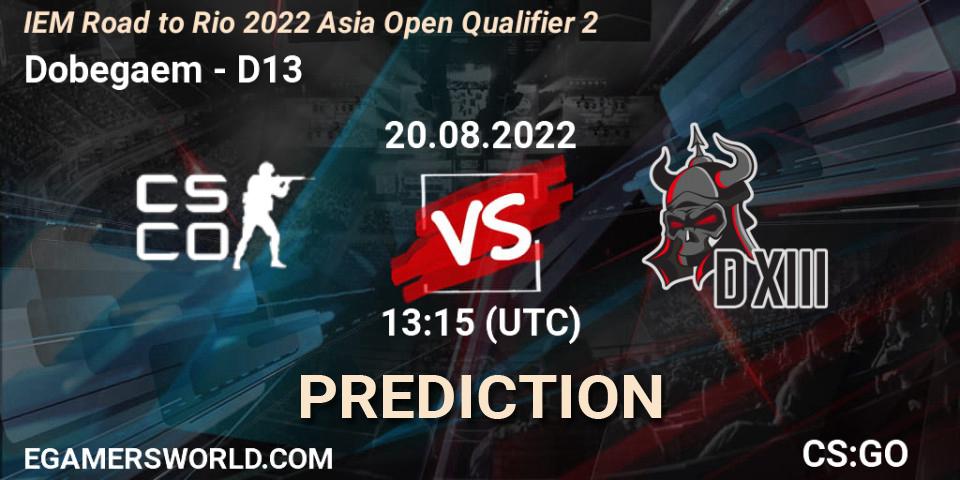 Pronóstico Dobegaem - D13. 20.08.2022 at 13:15, Counter-Strike (CS2), IEM Road to Rio 2022 Asia Open Qualifier 2
