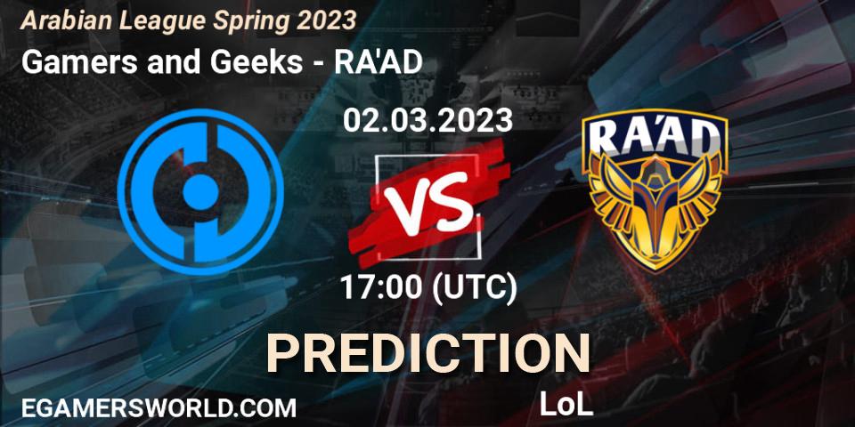 Pronóstico Gamers and Geeks - RA'AD. 09.02.23, LoL, Arabian League Spring 2023