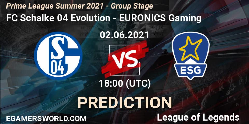Pronóstico FC Schalke 04 Evolution - EURONICS Gaming. 02.06.21, LoL, Prime League Summer 2021 - Group Stage