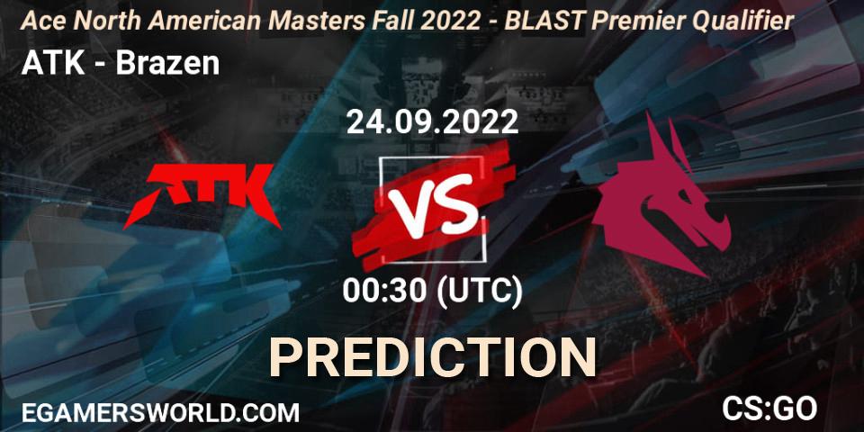 Pronóstico ATK - Brazen. 24.09.2022 at 01:45, Counter-Strike (CS2), FiReLEAGUE 2022: North America - BLAST Premier Qualifier