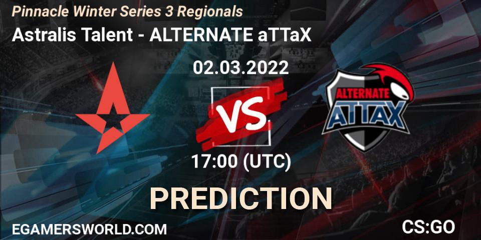 Pronóstico Astralis Talent - ALTERNATE aTTaX. 02.03.2022 at 17:35, Counter-Strike (CS2), Pinnacle Winter Series 3 Regionals