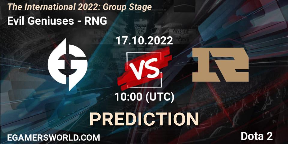 Pronóstico Evil Geniuses - RNG. 17.10.22, Dota 2, The International 2022: Group Stage