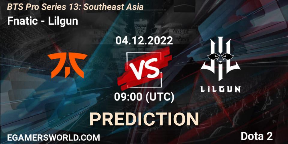 Pronóstico Fnatic - Lilgun. 27.11.22, Dota 2, BTS Pro Series 13: Southeast Asia