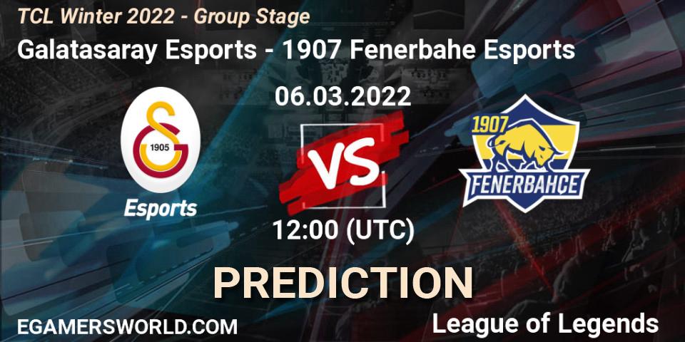 Pronóstico Galatasaray Esports - 1907 Fenerbahçe Esports. 06.03.2022 at 12:00, LoL, TCL Winter 2022 - Group Stage