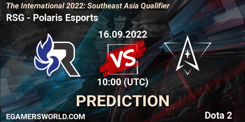Pronóstico RSG - Polaris Esports. 16.09.2022 at 09:19, Dota 2, The International 2022: Southeast Asia Qualifier
