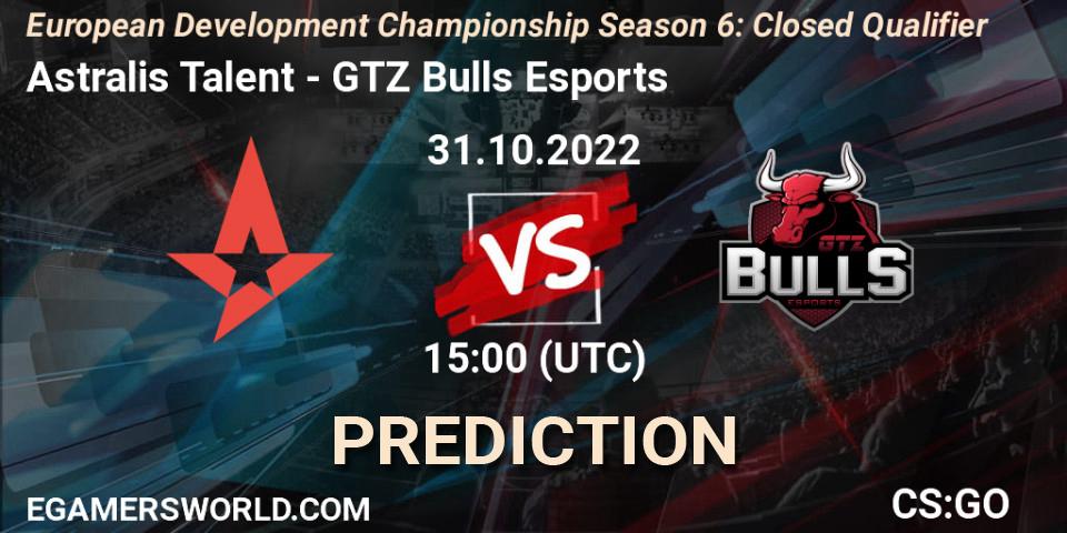 Pronóstico Astralis Talent - GTZ Bulls Esports. 31.10.2022 at 15:00, Counter-Strike (CS2), European Development Championship Season 6: Closed Qualifier