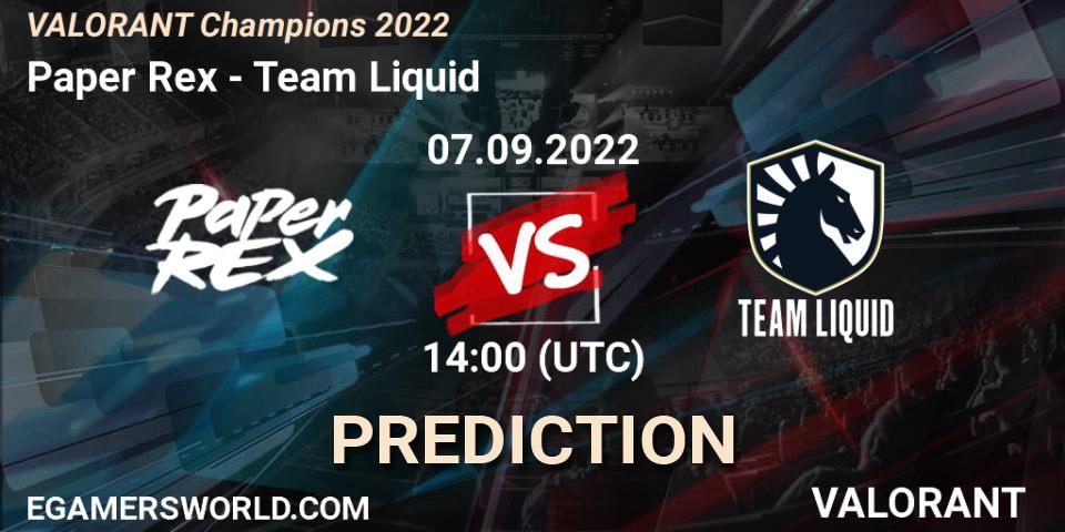 Pronóstico Paper Rex - Team Liquid. 07.09.2022 at 14:15, VALORANT, VALORANT Champions 2022