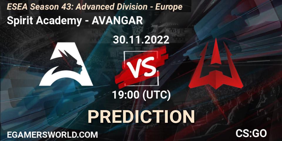 Pronóstico Spirit Academy - AVANGAR. 30.11.22, CS2 (CS:GO), ESEA Season 43: Advanced Division - Europe