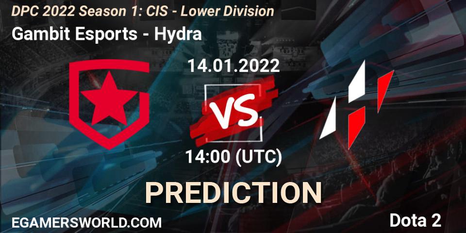 Pronóstico Gambit Esports - Hydra. 14.01.2022 at 14:01, Dota 2, DPC 2022 Season 1: CIS - Lower Division