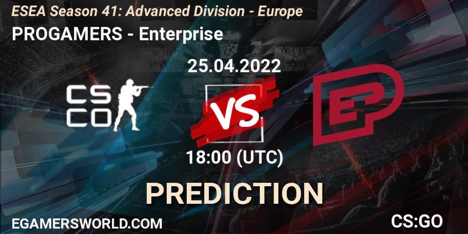 Pronóstico ProGamers - Enterprise. 25.04.2022 at 18:00, Counter-Strike (CS2), ESEA Season 41: Advanced Division - Europe