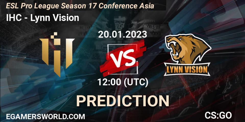Pronóstico IHC - Lynn Vision. 20.01.2023 at 12:00, Counter-Strike (CS2), ESL Pro League Season 17 Conference Asia