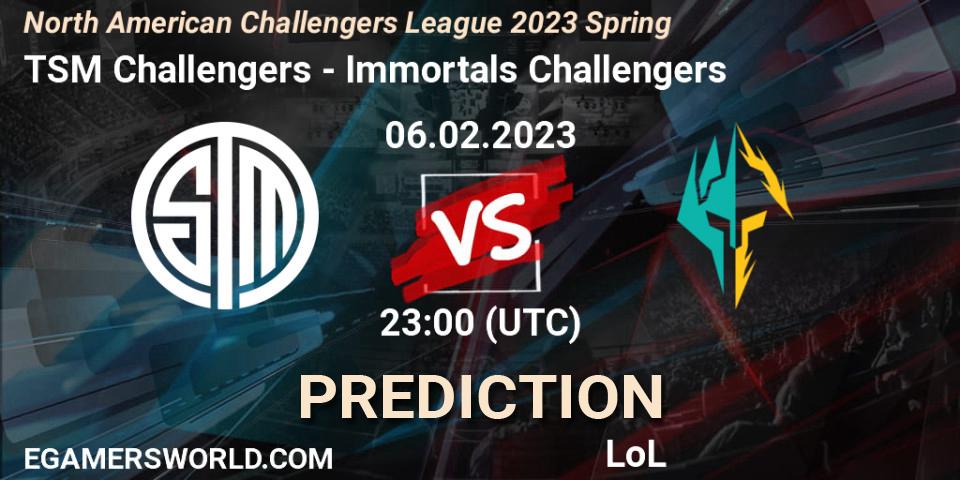 Pronóstico TSM Challengers - Immortals Challengers. 06.02.23, LoL, NACL 2023 Spring - Group Stage