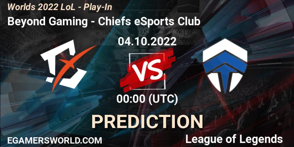 Pronóstico Chiefs eSports Club - Beyond Gaming. 02.10.2022 at 01:00, LoL, Worlds 2022 LoL - Play-In