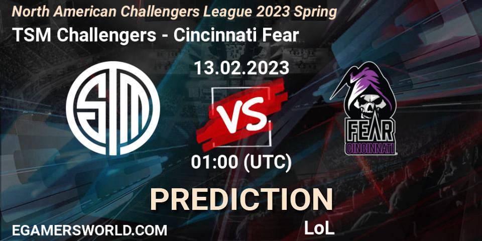 Pronóstico TSM Challengers - Cincinnati Fear. 13.02.2023 at 00:30, LoL, NACL 2023 Spring - Group Stage