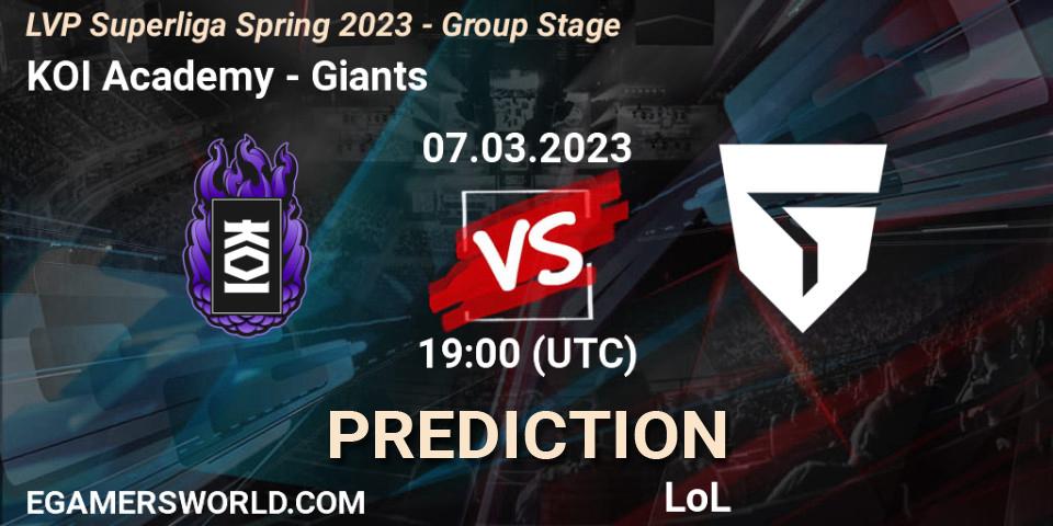 Pronóstico KOI Academy - Giants. 07.03.2023 at 19:00, LoL, LVP Superliga Spring 2023 - Group Stage