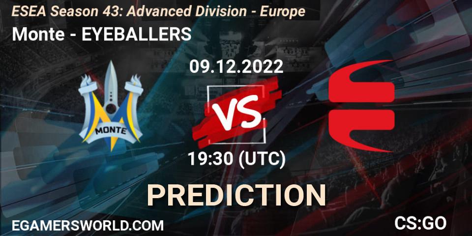 Pronóstico Monte - EYEBALLERS. 08.12.2022 at 15:00, Counter-Strike (CS2), ESEA Season 43: Advanced Division - Europe