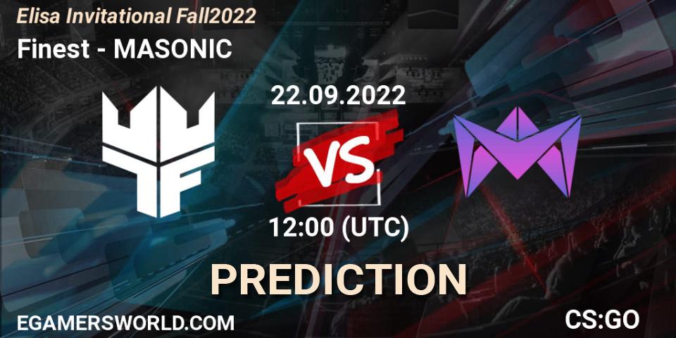 Pronóstico Finest - MASONIC. 22.09.2022 at 12:00, Counter-Strike (CS2), Elisa Invitational Fall 2022