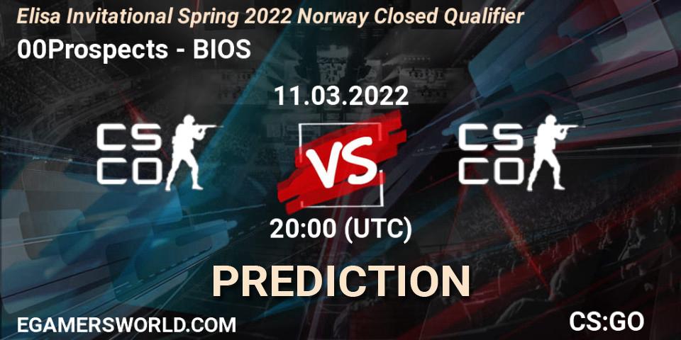 Pronóstico 00Prospects - BIOS. 11.03.2022 at 20:00, Counter-Strike (CS2), Elisa Invitational Spring 2022 Norway Closed Qualifier