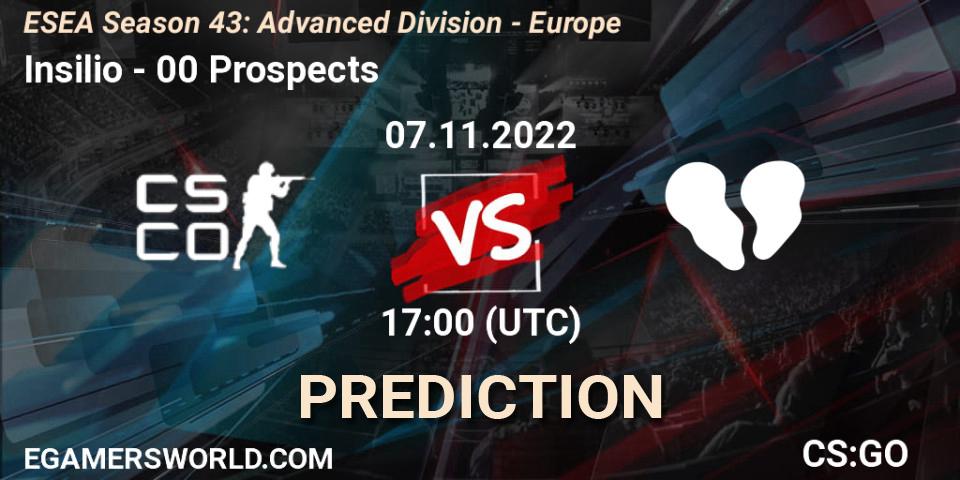 Pronóstico Insilio - 00 Prospects. 07.11.2022 at 17:00, Counter-Strike (CS2), ESEA Season 43: Advanced Division - Europe
