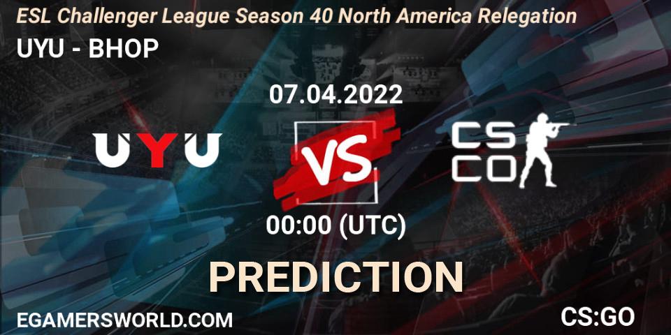 Pronóstico UYU - BHOP. 07.04.2022 at 00:00, Counter-Strike (CS2), ESL Challenger League Season 40 North America Relegation
