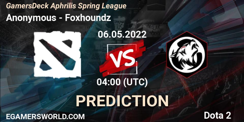 Pronóstico Anonymous - Foxhoundz. 06.05.2022 at 03:48, Dota 2, GamersDeck Aphrilis Spring League