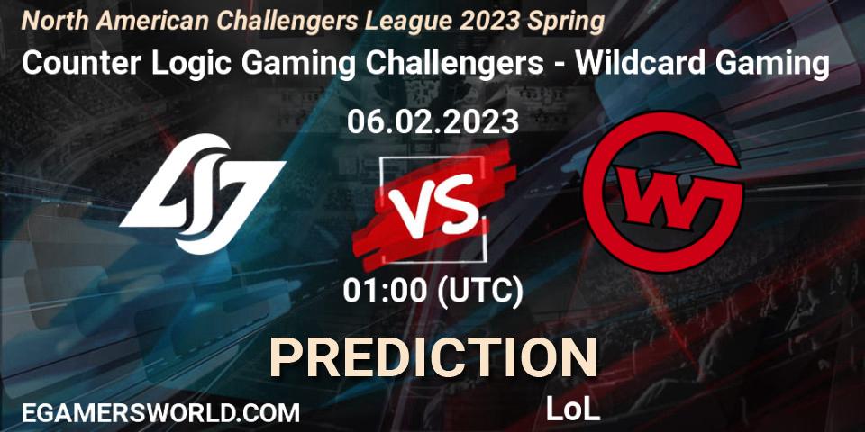 Pronóstico Counter Logic Gaming Challengers - Wildcard Gaming. 06.02.23, LoL, NACL 2023 Spring - Group Stage