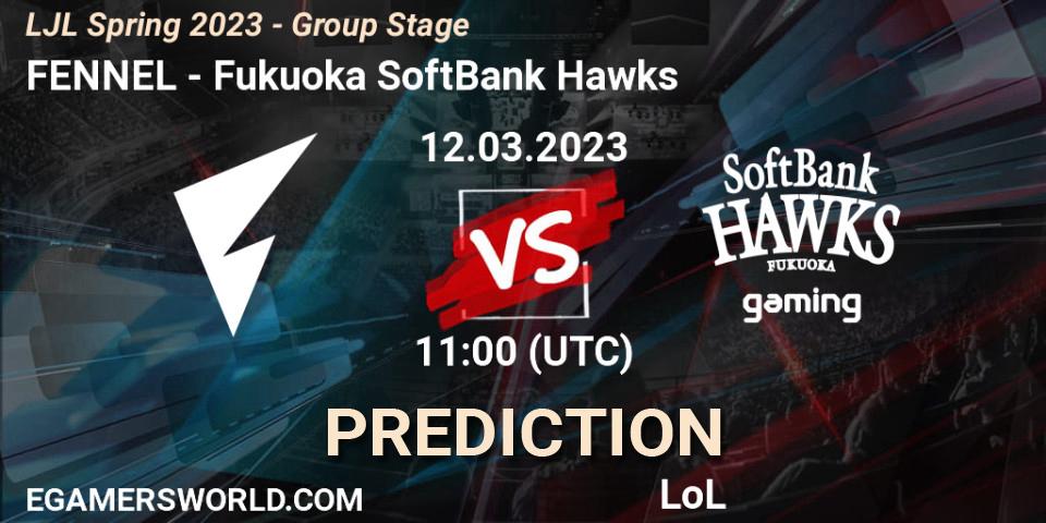 Pronóstico FENNEL - Fukuoka SoftBank Hawks. 12.03.2023 at 11:30, LoL, LJL Spring 2023 - Group Stage