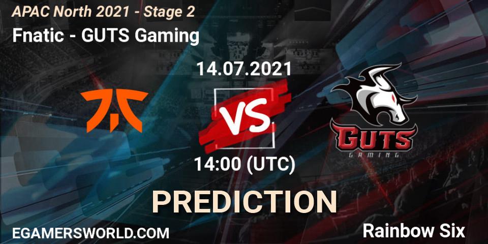 Pronóstico Fnatic - GUTS Gaming. 14.07.2021 at 13:00, Rainbow Six, APAC North 2021 - Stage 2