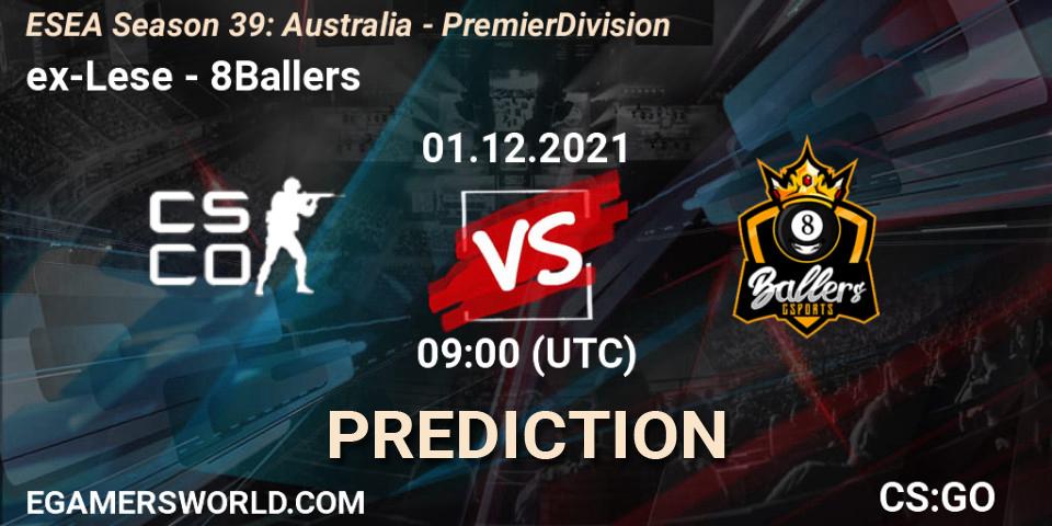 Pronóstico ex-Lese - 8Ballers. 06.12.2021 at 09:00, Counter-Strike (CS2), ESEA Season 39: Australia - Premier Division