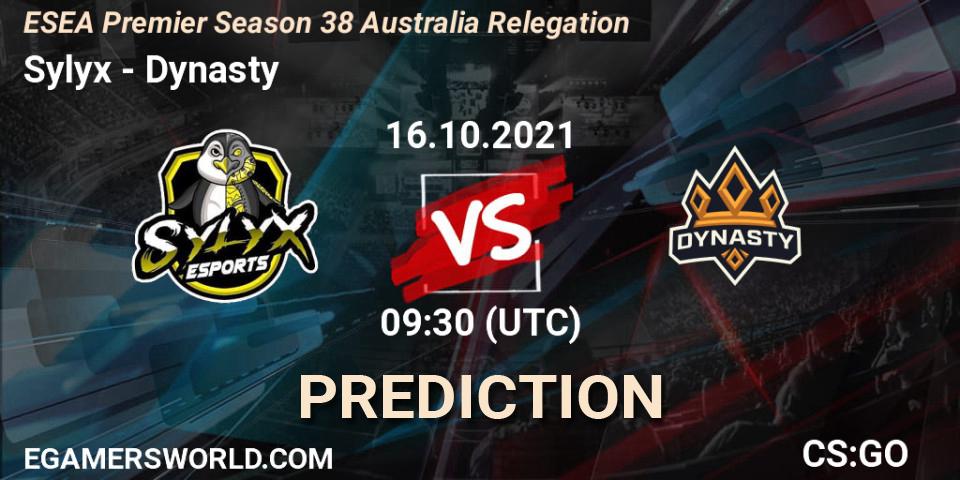 Pronóstico Sylyx - Dynasty. 16.10.2021 at 09:30, Counter-Strike (CS2), ESEA Premier Season 38 Australia Relegation