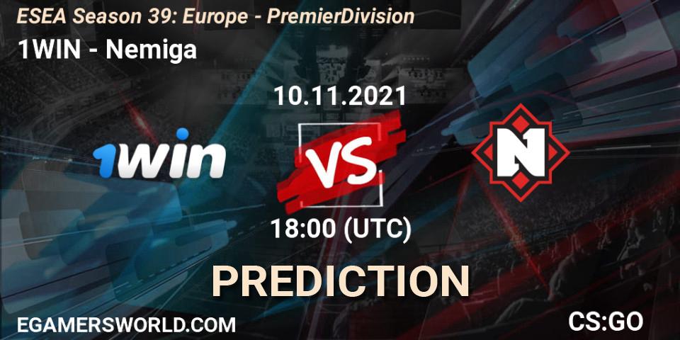 Pronóstico 1WIN - Nemiga Gaming. 12.11.2021 at 18:00, Counter-Strike (CS2), ESEA Season 39: Europe - Premier Division